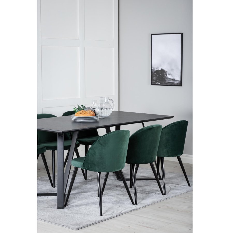 VENTURE DESIGN Marina spisebordsst, m. 6 stole - sort finer/sort metal og grn fljl/sort metal