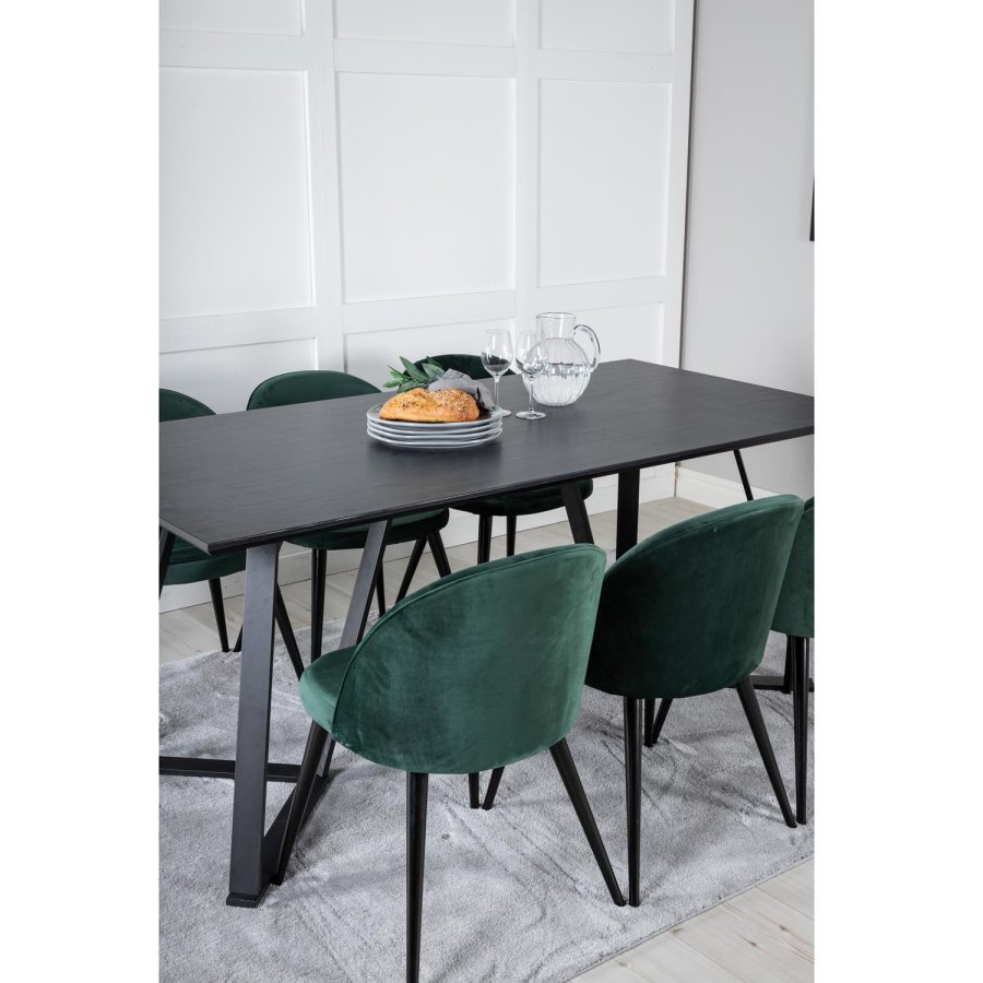 VENTURE DESIGN Marina spisebordsst, m. 6 stole - sort finer/sort metal og grn fljl/sort metal