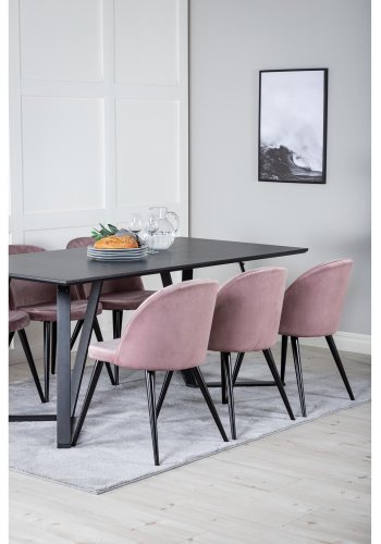 VENTURE DESIGN Marina spisebordsst, m. 6 stole - sort finer/sort metal og rosa fljl/sort metal