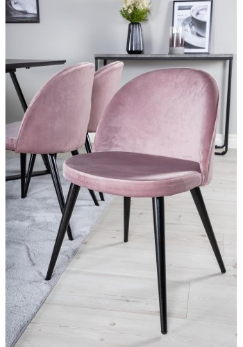 VENTURE DESIGN Marina spisebordsst, m. 6 stole - sort finer/sort metal og rosa fljl/sort metal