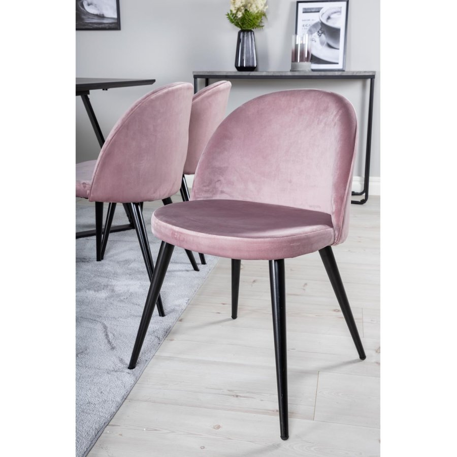 VENTURE DESIGN Marina spisebordsst, m. 6 stole - sort finer/sort metal og rosa fljl/sort metal