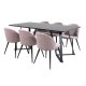 VENTURE DESIGN Marina spisebordsst, m. 6 stole - sort finer/sort metal og rosa fljl/sort metal