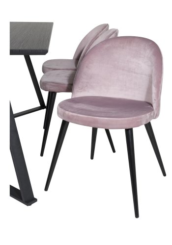 VENTURE DESIGN Marina spisebordsst, m. 6 stole - sort finer/sort metal og rosa fljl/sort metal
