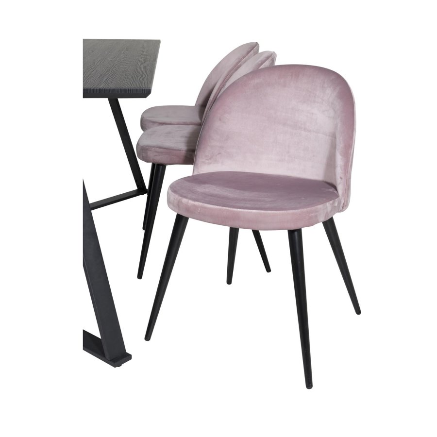 VENTURE DESIGN Marina spisebordsst, m. 6 stole - sort finer/sort metal og rosa fljl/sort metal
