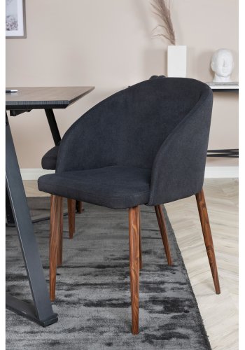 VENTURE DESIGN Marina spisebordsst, m. 6 stole - sort finer/sort metal og sort stof/folie metal