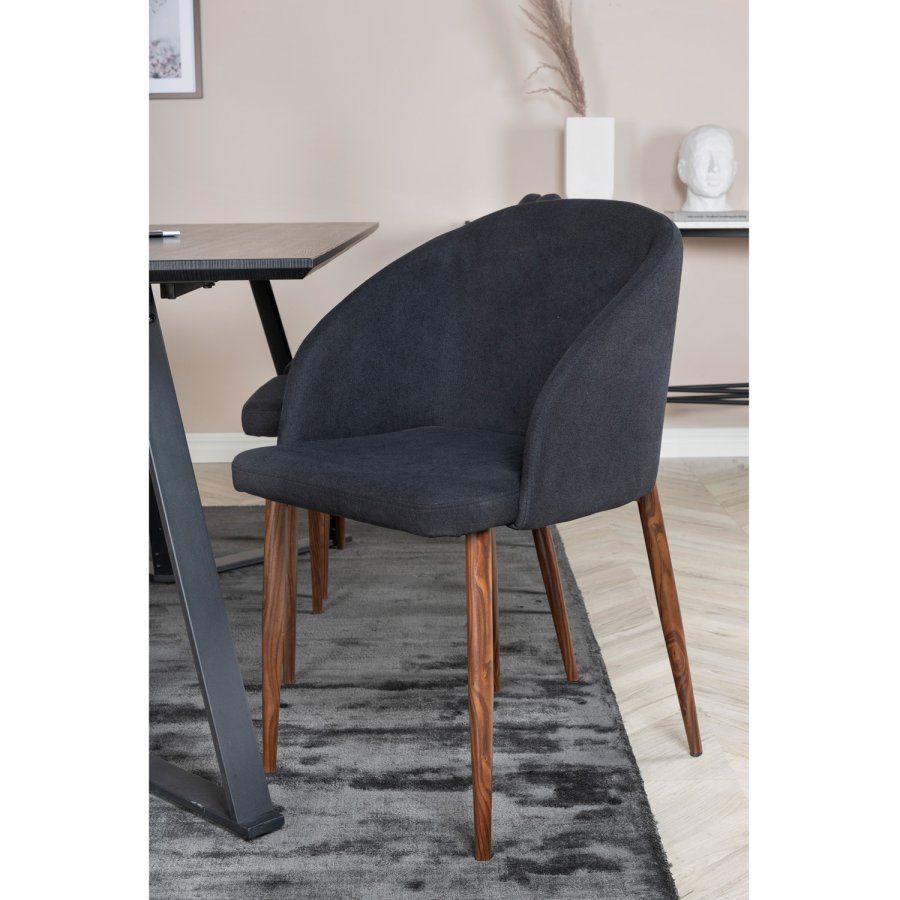 VENTURE DESIGN Marina spisebordsst, m. 6 stole - sort finer/sort metal og sort stof/folie metal