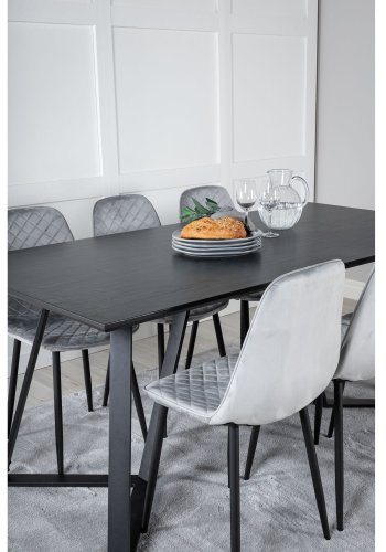 VENTURE DESIGN Marina spisebordsst, m. 6 stole - sort finer/sort metal og gr fljl/sort metal