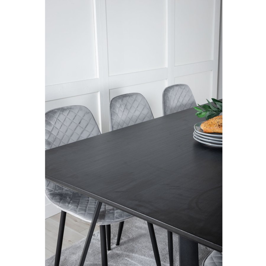 VENTURE DESIGN Marina spisebordsst, m. 6 stole - sort finer/sort metal og gr fljl/sort metal