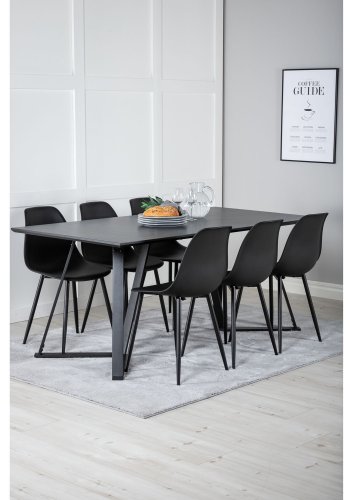 VENTURE DESIGN Marina spisebordsst, m. 6 stole - sort finer/sort metal og sort plastik/sort jern