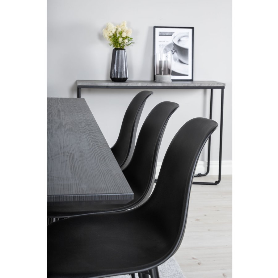 VENTURE DESIGN Marina spisebordsst, m. 6 stole - sort finer/sort metal og sort plastik/sort jern