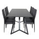 VENTURE DESIGN Marina spisebordsst, m. 6 stole - sort finer/sort metal og sort PU/sort metal