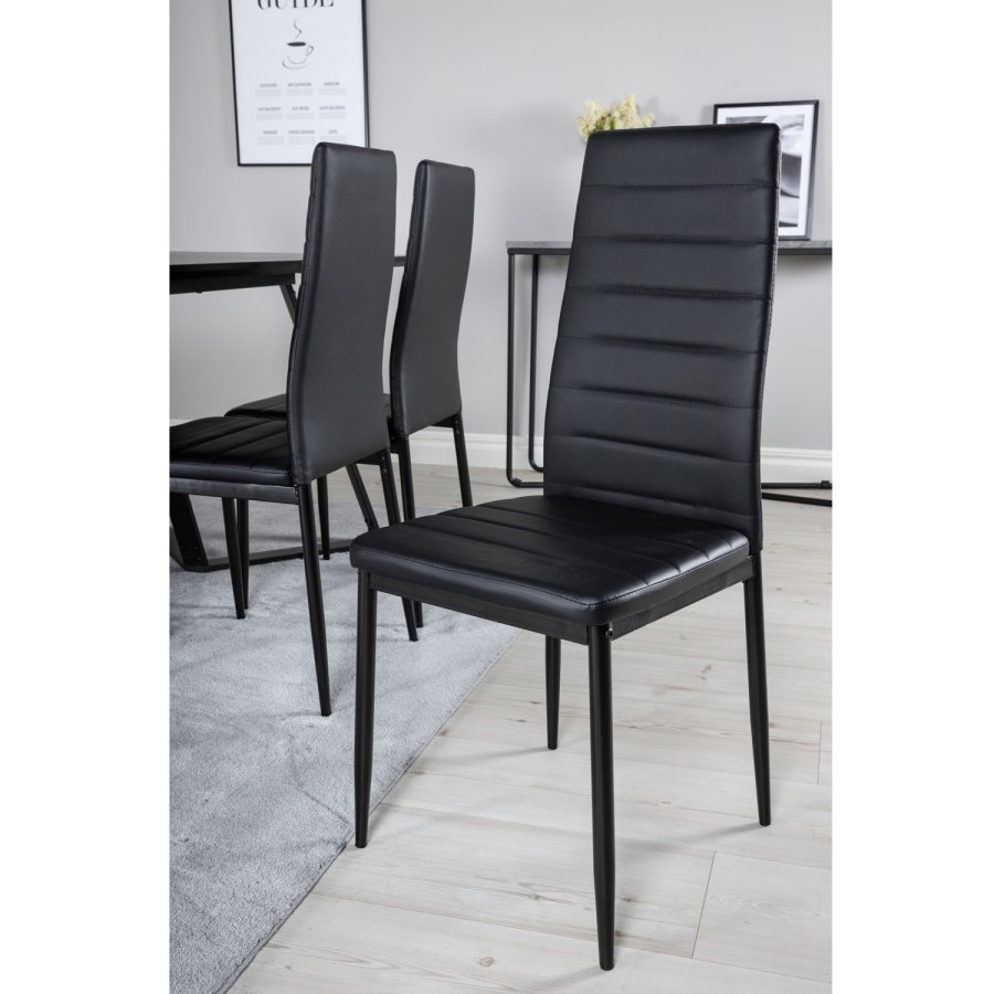 VENTURE DESIGN Marina spisebordsst, m. 6 stole - sort finer/sort metal og sort PU/sort metal