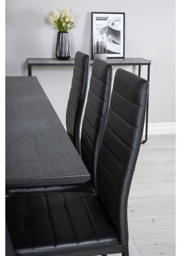 VENTURE DESIGN Marina spisebordsst, m. 6 stole - sort finer/sort metal og sort PU/sort metal