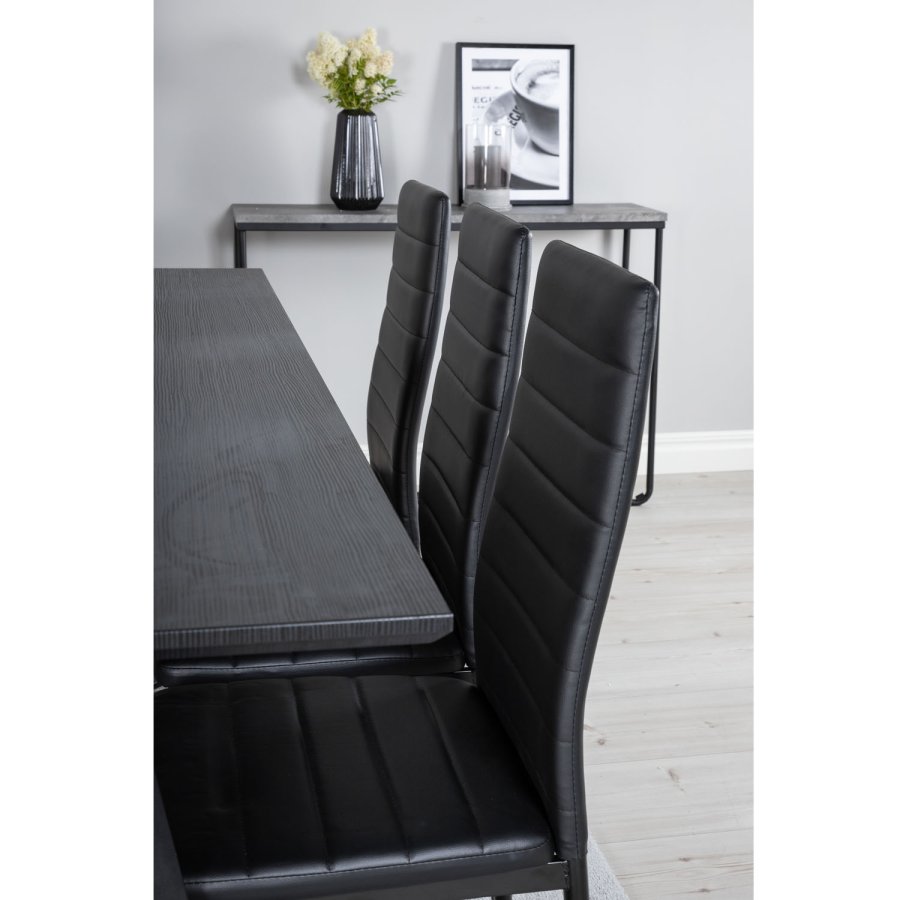 VENTURE DESIGN Marina spisebordsst, m. 6 stole - sort finer/sort metal og sort PU/sort metal