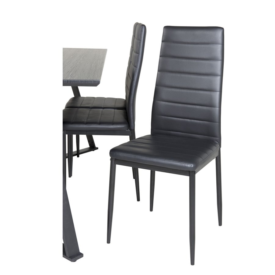 VENTURE DESIGN Marina spisebordsst, m. 6 stole - sort finer/sort metal og sort PU/sort metal