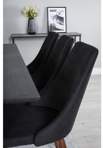 VENTURE DESIGN Marina spisebordsst, m. 6 stole - sort finer/sort metal og sort stof/folie metal