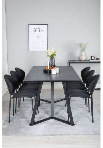 VENTURE DESIGN Marina spisebordsst, m. 6 stole - sort finer/sort metal og sort stof/sort metal