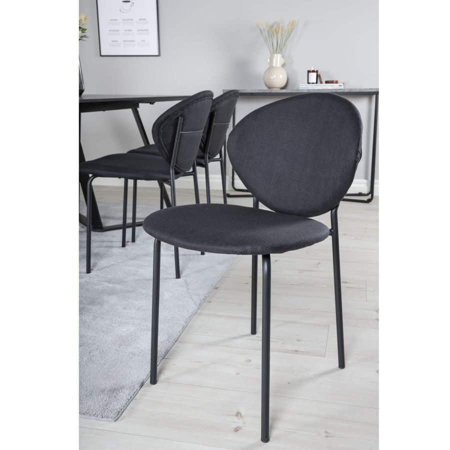 VENTURE DESIGN Marina spisebordsst, m. 6 stole - sort finer/sort metal og sort stof/sort metal