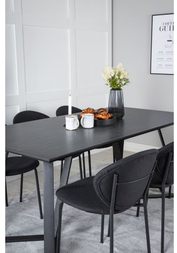 VENTURE DESIGN Marina spisebordsst, m. 6 stole - sort finer/sort metal og sort stof/sort metal