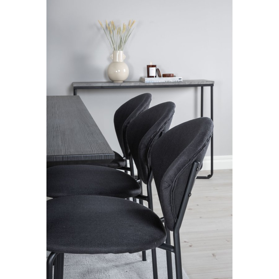 VENTURE DESIGN Marina spisebordsst, m. 6 stole - sort finer/sort metal og sort stof/sort metal