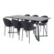 VENTURE DESIGN Marina spisebordsst, m. 6 stole - sort finer/sort metal og sort stof/sort metal