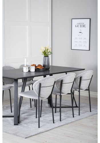 VENTURE DESIGN Marina spisebordsst, m. 6 stole - sort finer/sort metal og gr stof/sort metal