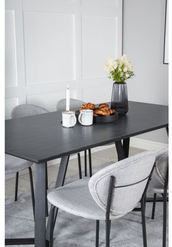 VENTURE DESIGN Marina spisebordsst, m. 6 stole - sort finer/sort metal og gr stof/sort metal
