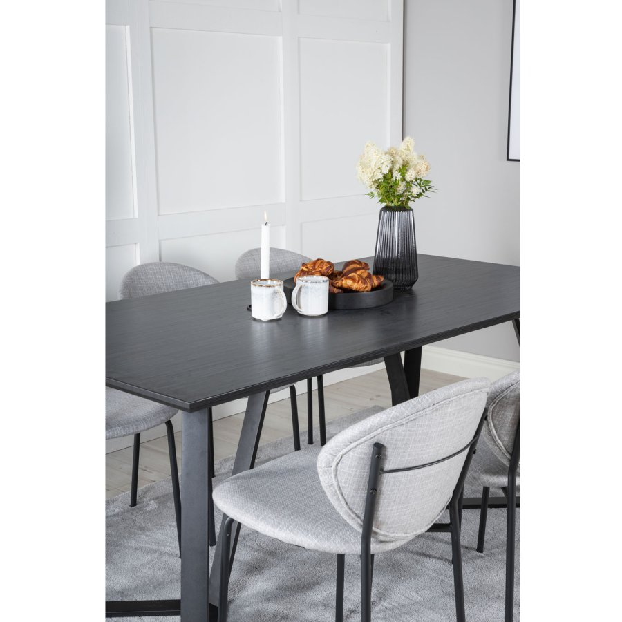 VENTURE DESIGN Marina spisebordsst, m. 6 stole - sort finer/sort metal og gr stof/sort metal
