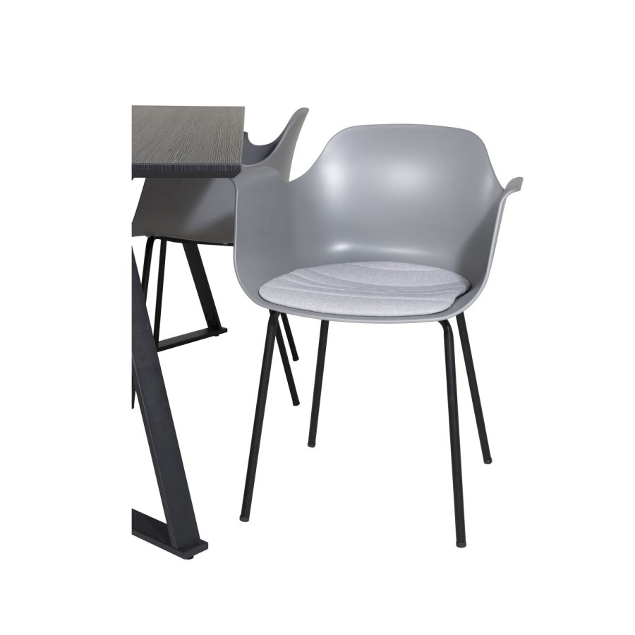 VENTURE DESIGN Marina spisebordsst, m. 4 stole - sort finer/sort metal og gr plastik/sort metal