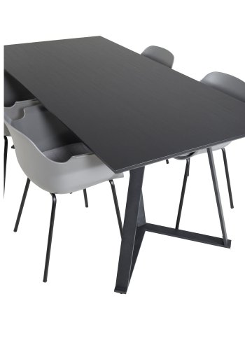VENTURE DESIGN Marina spisebordsst, m. 4 stole - sort finer/sort metal og gr plastik/sort metal