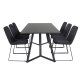VENTURE DESIGN Marina spisebordsst, m. 6 stole - sort finer/sort metal og sort stof/sort metal