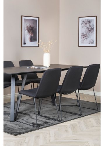 VENTURE DESIGN Marina spisebordsst, m. 6 stole - sort finer/sort metal og sort stof/sort metal
