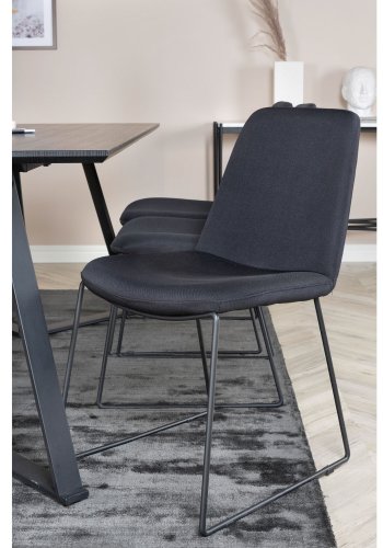 VENTURE DESIGN Marina spisebordsst, m. 6 stole - sort finer/sort metal og sort stof/sort metal