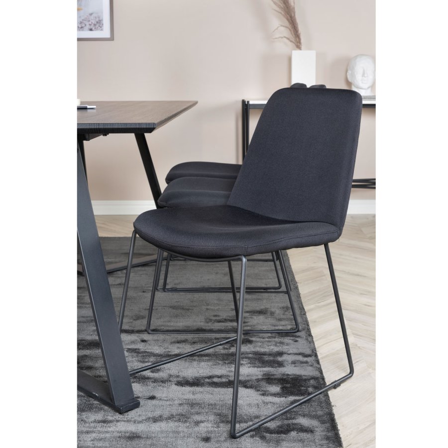 VENTURE DESIGN Marina spisebordsst, m. 6 stole - sort finer/sort metal og sort stof/sort metal