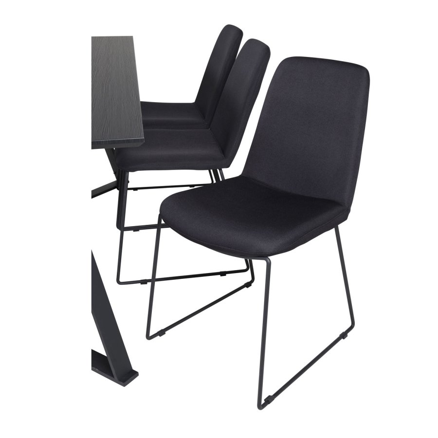 VENTURE DESIGN Marina spisebordsst, m. 6 stole - sort finer/sort metal og sort stof/sort metal