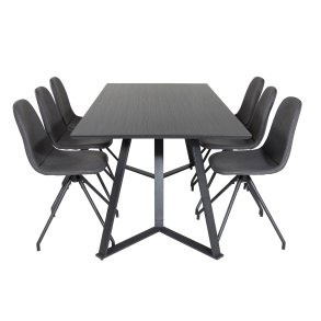VENTURE DESIGN Marina spisebordsst, m. 6 stole - sort finer/sort metal og sort PU/sort metal