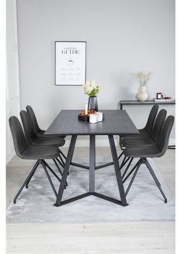 VENTURE DESIGN Marina spisebordsst, m. 6 stole - sort finer/sort metal og sort PU/sort metal