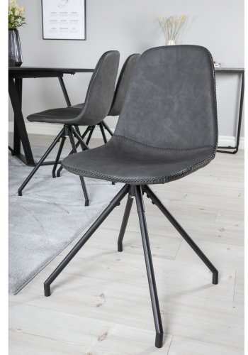 VENTURE DESIGN Marina spisebordsst, m. 6 stole - sort finer/sort metal og sort PU/sort metal