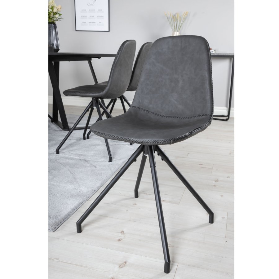 VENTURE DESIGN Marina spisebordsst, m. 6 stole - sort finer/sort metal og sort PU/sort metal