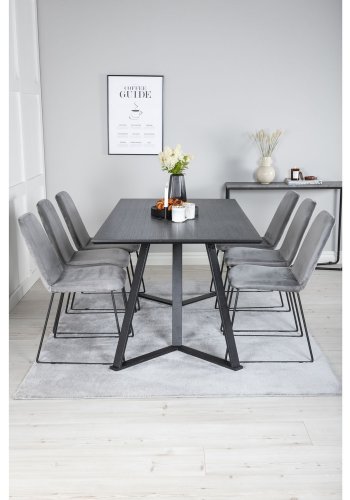 VENTURE DESIGN Marina spisebordsst, m. 6 stole - sort finer/sort metal og gr fljl/sort metal