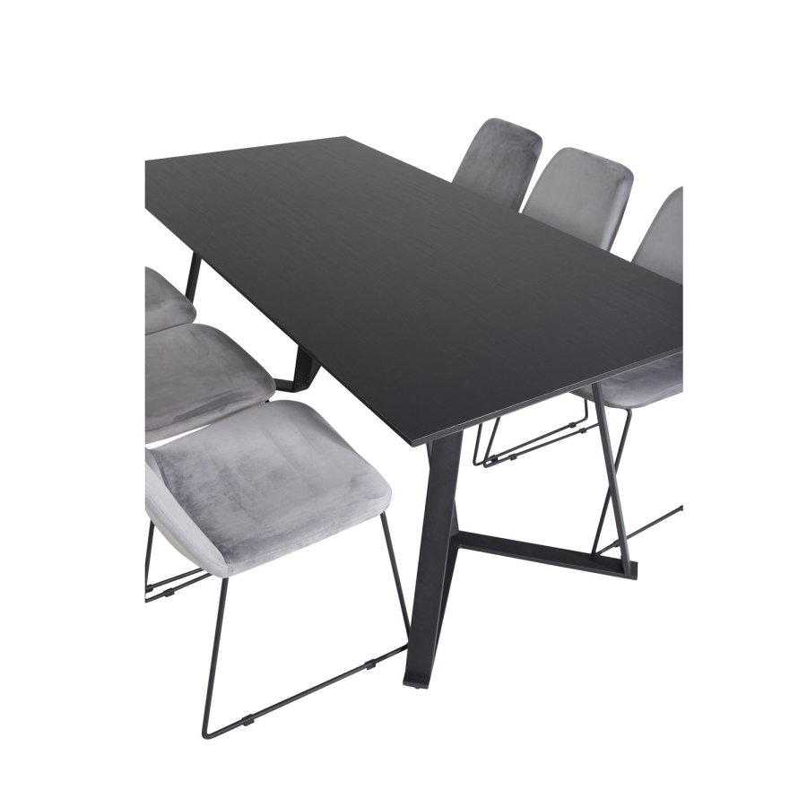 VENTURE DESIGN Marina spisebordsst, m. 6 stole - sort finer/sort metal og gr fljl/sort metal