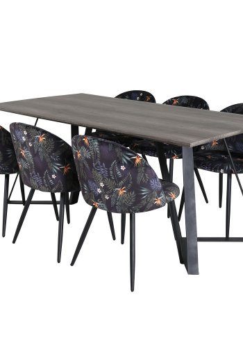 VENTURE DESIGN Marina spisebordsst, m. 6 stole - gr finer/sort metal og multi stof/sort metal