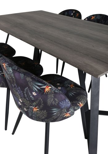VENTURE DESIGN Marina spisebordsst, m. 6 stole - gr finer/sort metal og multi stof/sort metal