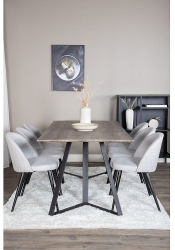 VENTURE DESIGN Marina spisebordsst, m. 6 stole - gr finer/sort metal og lysegr stof/sort metal
