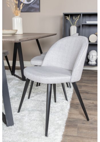 VENTURE DESIGN Marina spisebordsst, m. 6 stole - gr finer/sort metal og lysegr stof/sort metal