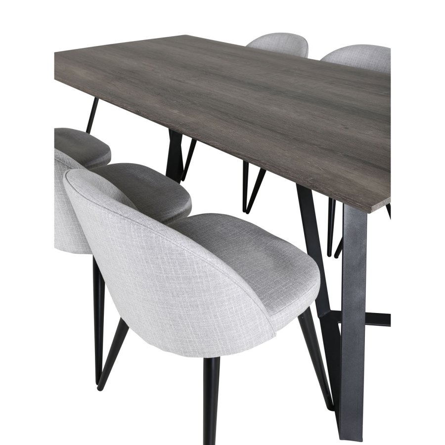 VENTURE DESIGN Marina spisebordsst, m. 6 stole - gr finer/sort metal og lysegr stof/sort metal