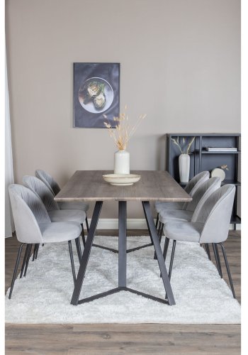 VENTURE DESIGN Marina spisebordsst, m. 6 stole - gr finer/sort metal og gr fljl/sort metal
