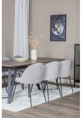 VENTURE DESIGN Marina spisebordsst, m. 6 stole - gr finer/sort metal og gr fljl/sort metal