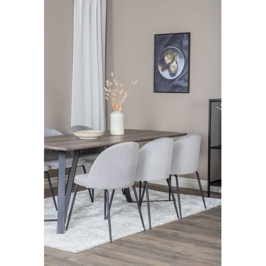 VENTURE DESIGN Marina spisebordsst, m. 6 stole - gr finer/sort metal og gr fljl/sort metal