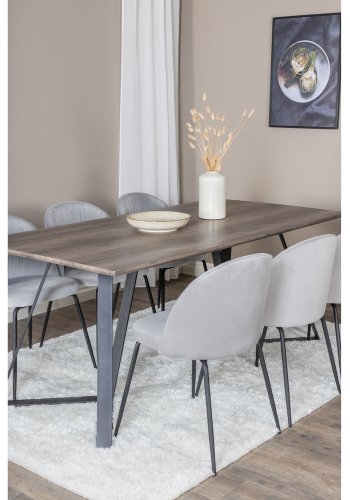 VENTURE DESIGN Marina spisebordsst, m. 6 stole - gr finer/sort metal og gr fljl/sort metal